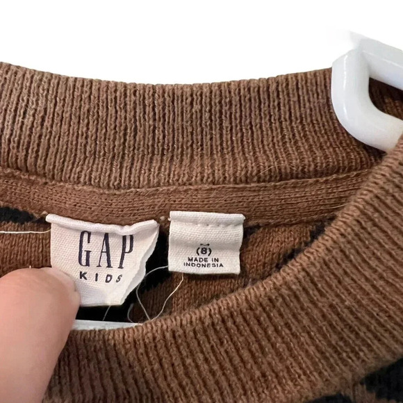 GAP Girls Tiger Print Knit Pullover Crewneck Sweater Medium Black Chestnut Brown - Picture 5 of 5